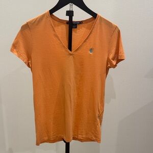 Ralph Lauren Orange V-Neck Polo Tee with Embroidered Logo
